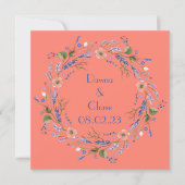 ワイン グレープ パーソナライズ フラワー ピンク オレンジ 招待状 (正面)