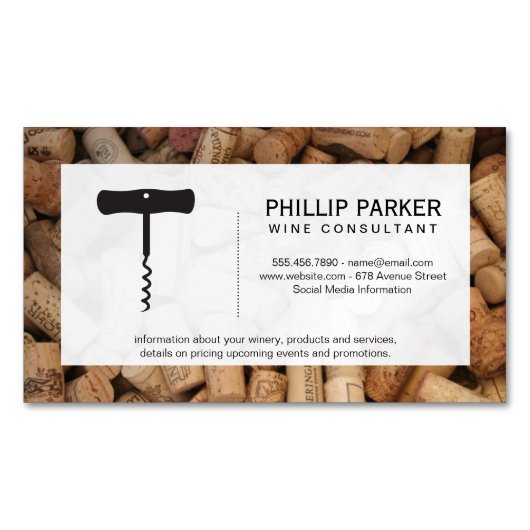 ワイン |コルクねじ(コルク杭)フレーム マグネット名刺 (正面)