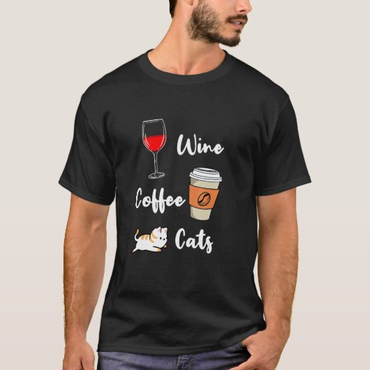 ワイン コーヒー 猫 Tシャツ (正面)