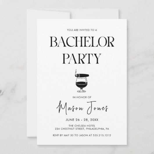 ワイン シガー 独身パーティー 招待状 (正面)