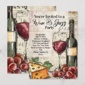 ワイン＆ジャズ ソーシャル イベント テイスティング パーティー 招待状 (正面/裏面)