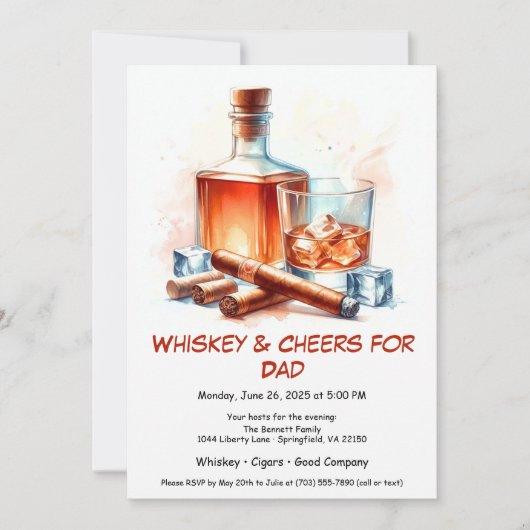 ワイン＆タバコ - 編集可能な父の日 招待状 (正面)
