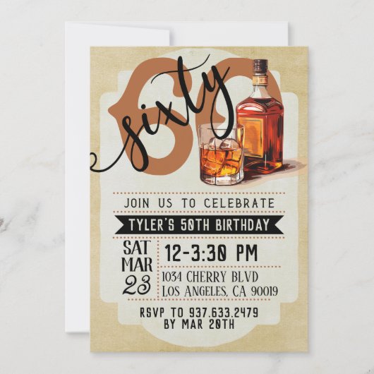 ワイン&タバコ 60歳の誕生日招待状 招待状 (正面)