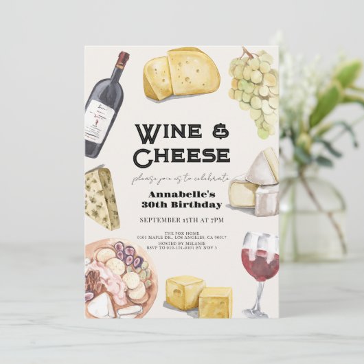 ワイン&チーズシャルキュテリージンガムアダルト誕生日 招待状 (スタンド正面)