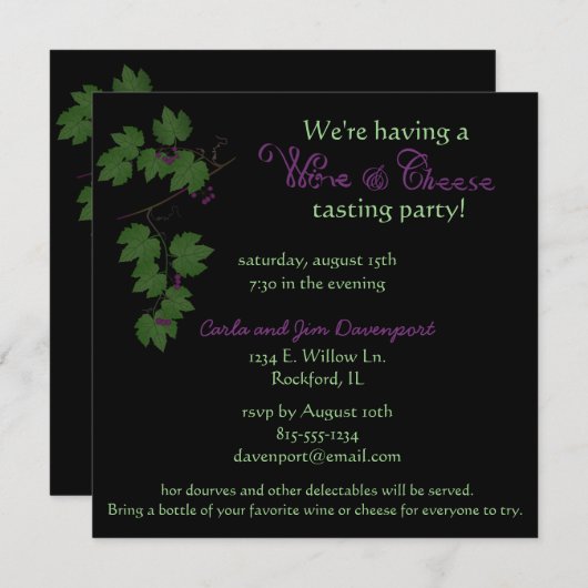 ワイン&チーズテイストパーティの招待状 招待状 (正面/裏面)