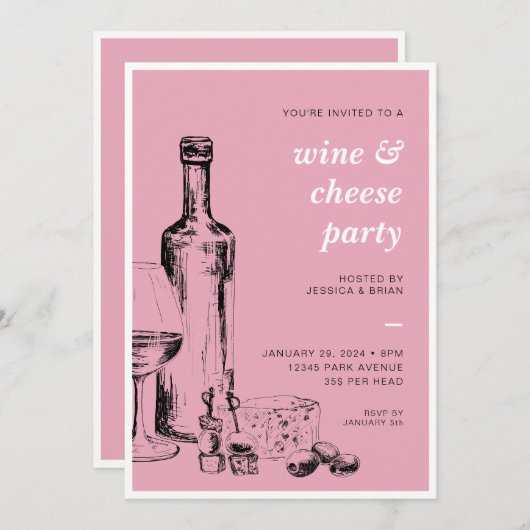 ワイン&チーズ任意の大事な行事パーティの招待状 招待状 (正面/裏面)