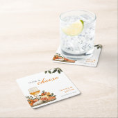 ワイン&チーズ婚約パーティ スクエアペーパーコースター (インサイチュ)