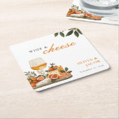 ワイン&チーズ婚約パーティ スクエアペーパーコースター (アングル)