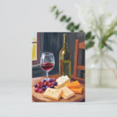 ワイン&チーズ | 油彩画 ポストカード (スタンド正面)