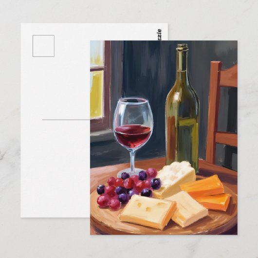 ワイン&チーズ | 油彩画 ポストカード (正面/裏面)