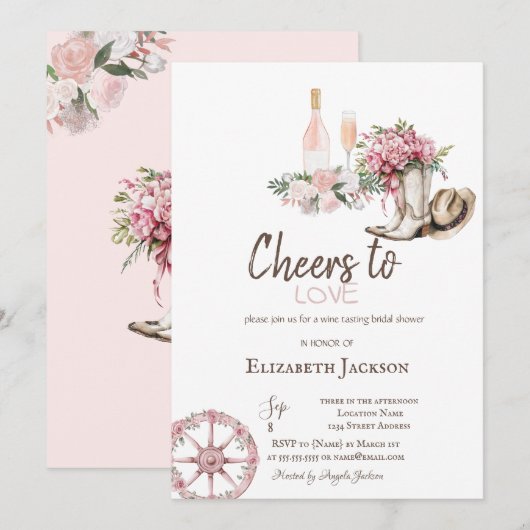 ワイン テイスティング フラワー 西洋 風 婚礼パーティー  招待状 (正面/裏面)