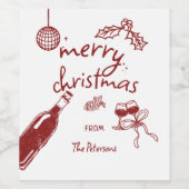 ワイン テイスティング ホリデー クリスマス パーティー 手描き ワインラベル (シングルラベル)