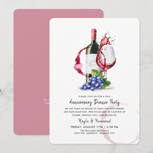 ワイン&ディナー オーケージョン アニバーサリー レッド スタイル 招待状 (正面/裏面)
