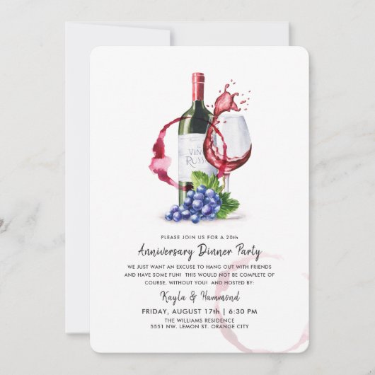 ワイン＆ディナー オーケージョン 記念日 赤いストライプ 招待状 (正面)