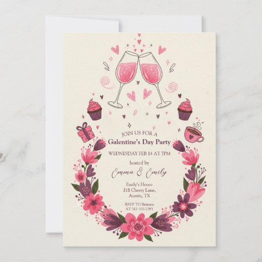 ワイン トースト フラワーのガレンティン デーの招待状 招待状 (正面)