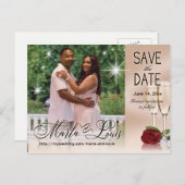 ワイン&バラ写真を保存する日付の赤面ピンク 案内ポストカード (正面/裏面)