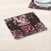 ワイン&バルーン30歳の誕生日パーソナライズされた スクエアペーパーコースター (アングル)