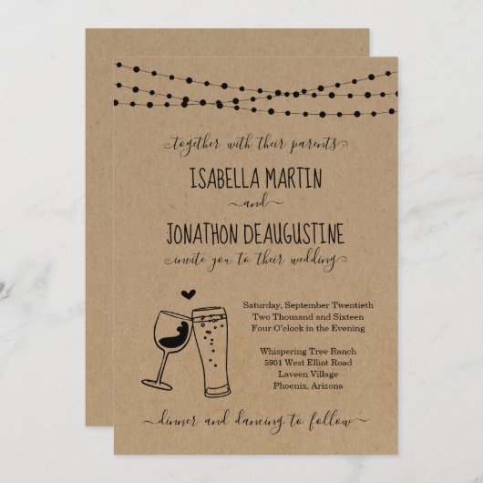 ワイン&ビールトーストテーマ結婚式招待状 招待状 (正面/裏面)
