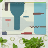 ワイン・ボトルおよびオープナのデザイン キッチンタオル (折り畳み)