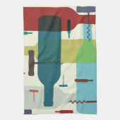 ワイン・ボトルおよびオープナのデザイン キッチンタオル (縦)