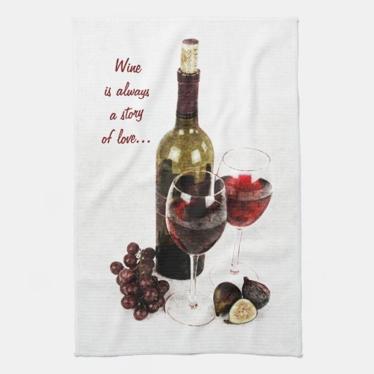 ワイン・ボトルおよびガラス キッチンタオル (縦)