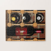 ワイン・ボトルおよび棚の赤く黒いブラウンのパズル ジグソーパズル (横)