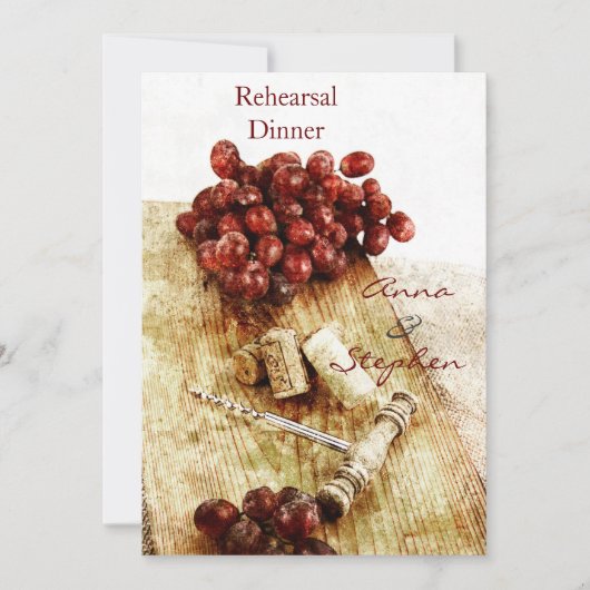 ワイン・ボトルのコルク、ブドウ、コルクせん抜き 招待状 (正面)