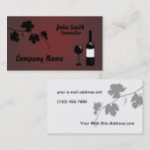 ワイン・ボトルのブドウつる植物のシルエット 名刺 (正面/裏面)