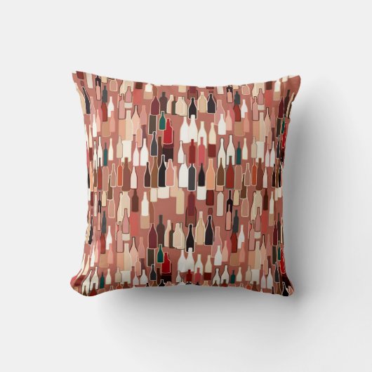 ワイン・ボトル、アース・カラー、テラコッタ背景 クッション (正面)