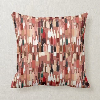 ワイン・ボトル、アース・カラー、テラコッタ背景 クッション