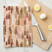 ワイン・ボトル、アース・カラー、軽い珊瑚の背景 キッチンタオル (四つ折り)