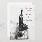 ワイン・ボトル、ブドウ、コルクせん抜き 招待状 (正面/裏面)