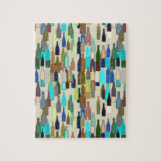 ワイン・ボトル、数々のな色、ベージュ背景 ジグソーパズル (縦)