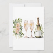 ワイン&ワイングラス緑のフローラブランチ&バブリー 招待状 (裏面)