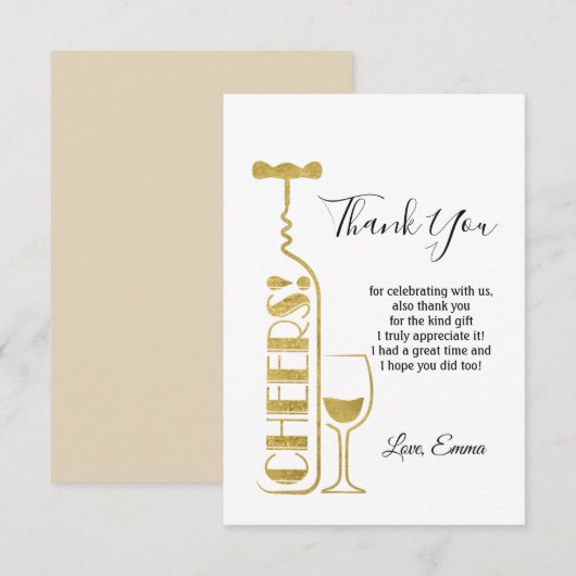 ワイン、乾杯 お礼カード 招待状 (正面/裏面)