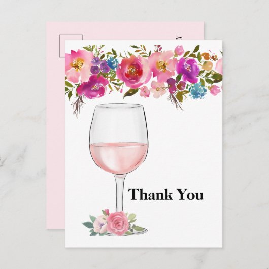 ワイン、大人の誕生日、結婚式、フラワーのお礼 インビテーションポストカード (正面/裏面)