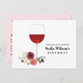 ワイン，成人の誕生日， 結婚's,フローラの招待p インビテーションポストカード (正面/裏面)