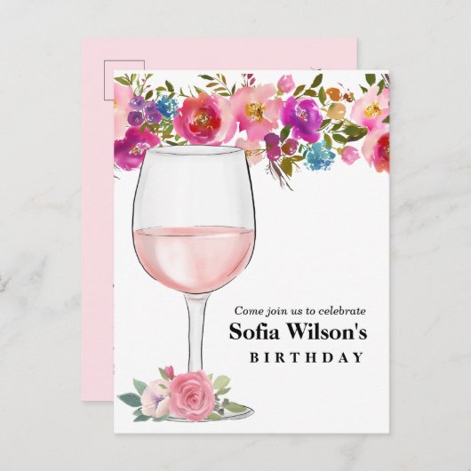 ワイン，成人誕生日，結婚フローラ インビテーションポストカード (正面/裏面)