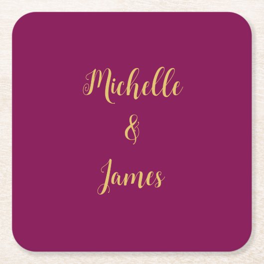 ワイン&金ゴールドカラープロフェッショナルトレンディー モダン スクエアペーパーコースター (正面)