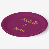 ワイン&金ゴールドカラープロフェッショナルトレンディー モダン ペーパープレート (アングル)