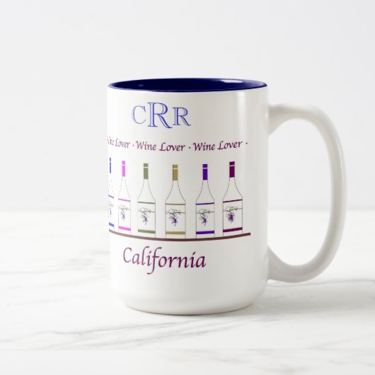 ワインLOVER_CALIFORNIA_MONOGRAM mug_6のボトル ツートーンマグカップ (右)