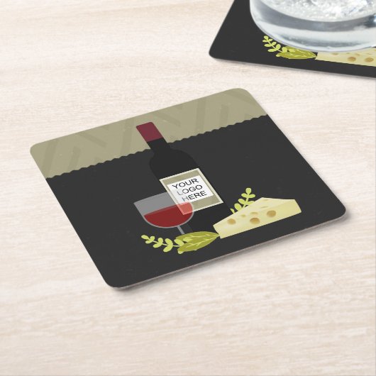 ワイ企業のンテイスティング/ワインとチーズのロゴを追加 スクエアペーパーコースター (アングル)