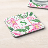 ワイ名門私立校風のゲーターワインピンクグリーンモノグラムホワイト コースター (左側)