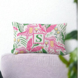 ワイ名門私立校風のゲーターワインピンクグリーンモノグラムホワイト ランバークッション