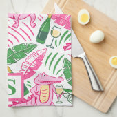 ワイ名門私立校風のゲーターワインピンクグリーンモノグラム キッチンタオル (四つ折り)