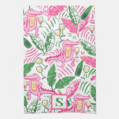 ワイ名門私立校風のゲーターワインピンクグリーンモノグラム キッチンタオル (縦)