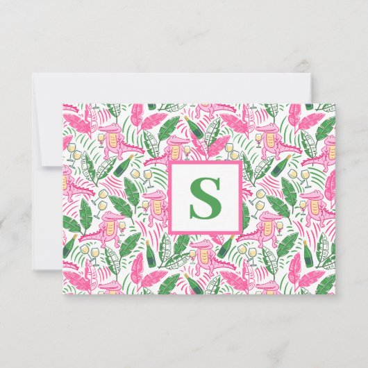 ワイ名門私立校風のゲーターワインピンクグリーンモノグラム サンキューカード