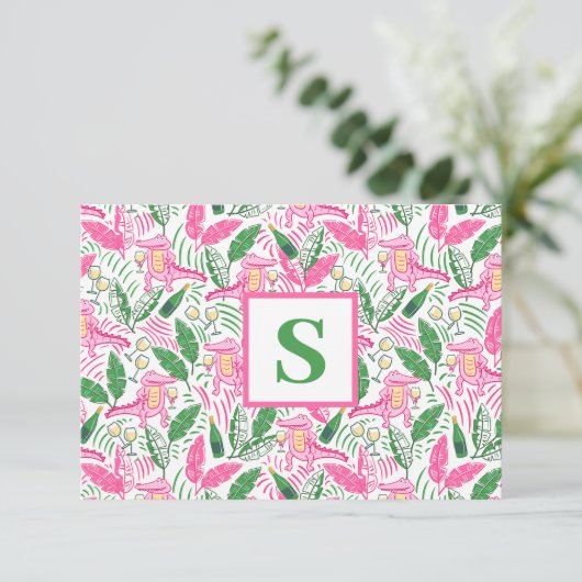 ワイ名門私立校風のゲーターワインピンクグリーンモノグラム サンキューカード (スタンド正面)