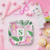 ワイ名門私立校風のゲーターワインピンクグリーンモノグラム ペーパープレート (パーティー)