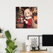 ワイ祝ンのグラスを持つクリスマス ポスター (ホームオフィス)